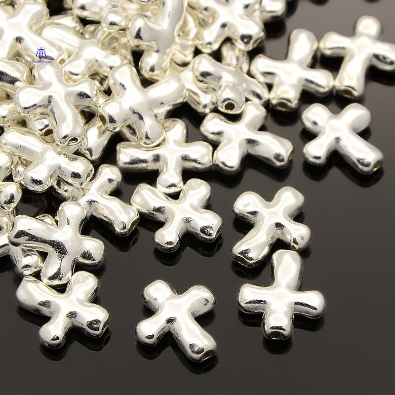Set 20 Hạt Cườm Hợp Kim Mạ Bạc 14x12.5x4mm Hình Thánh Giá