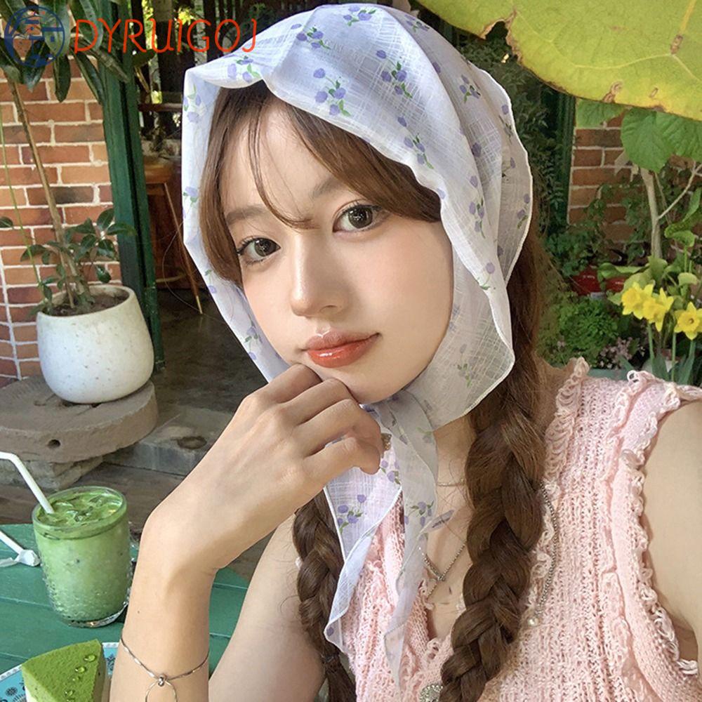 Khăn Quàng Cổ Thắt Nơ Lụa In Hoa Dễ Thương Phong Cách Hàn Quốc