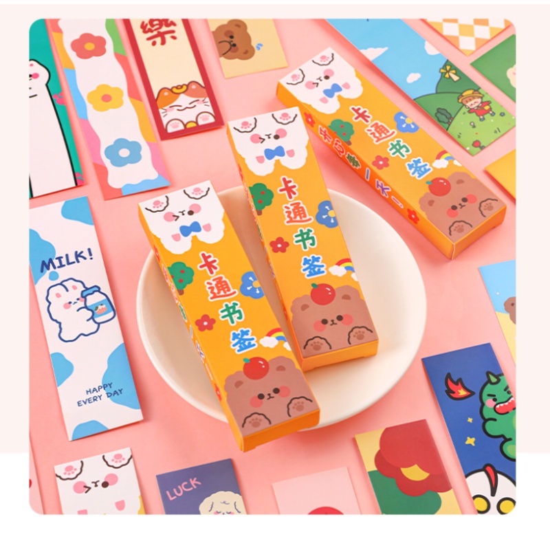 Hộp 30 Thẻ Đánh Dấu Trang Sách Hình Gấu Hoạt Hình Đáng Yêu