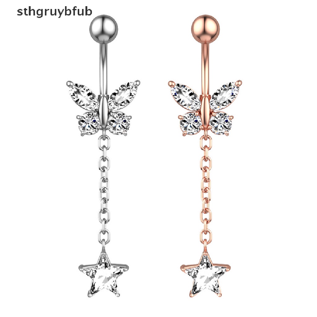 Khuyên Rốn Bằng Thép Không Gỉ Hình Bướm Đính Đá Thời Trang