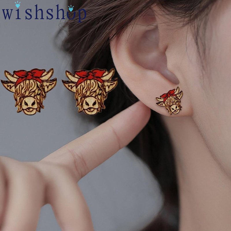 1 Đôi Bông Tai Dáng Dài Bằng Gỗ Hình Bò Sữa Phong Cách Hàn Quốc Thời Trang Cho Nữ