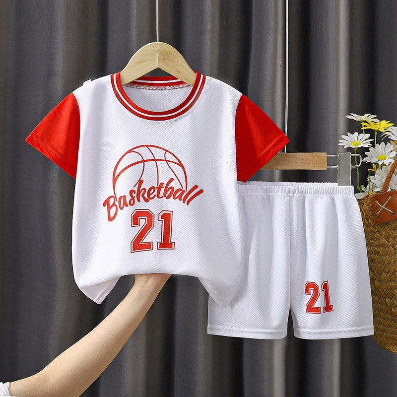 Set trang phục thể thao bóng rổ AMILA áo thun tay ngắn và quần đùi nhanh khô cá tính dành cho bé trai