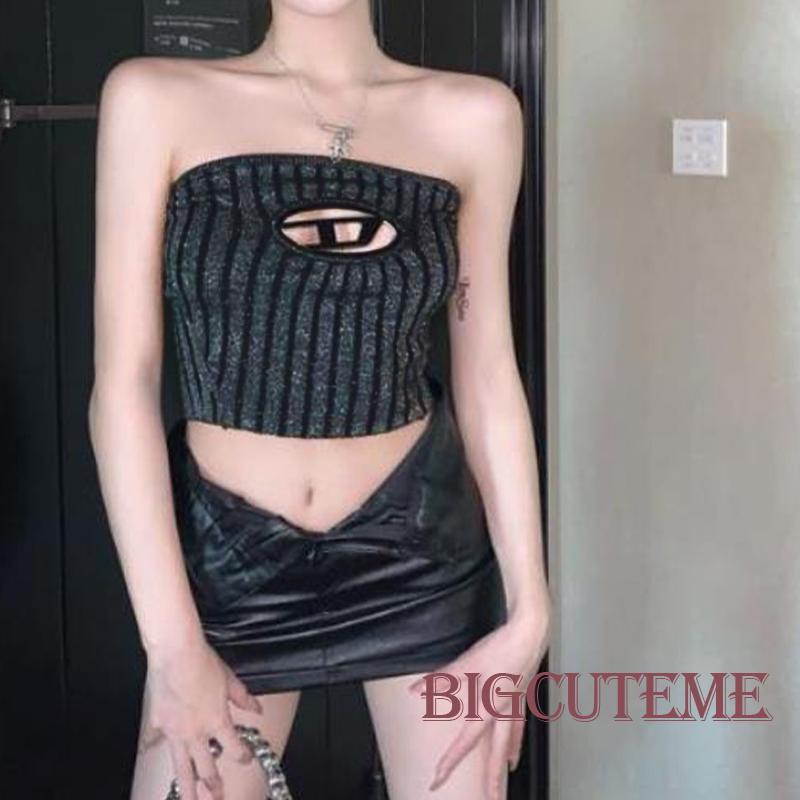 Áo Croptop Dệt Kim Không Tay Hở Vai Co Giãn Thời Trang Mùa Hè Dành Cho Nữ