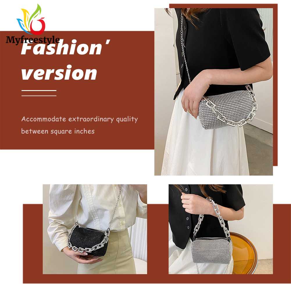 Túi Xách Đeo Vai Hình Trụ Đính Kim Cương Giả Thanh Lịch Cho Nữ