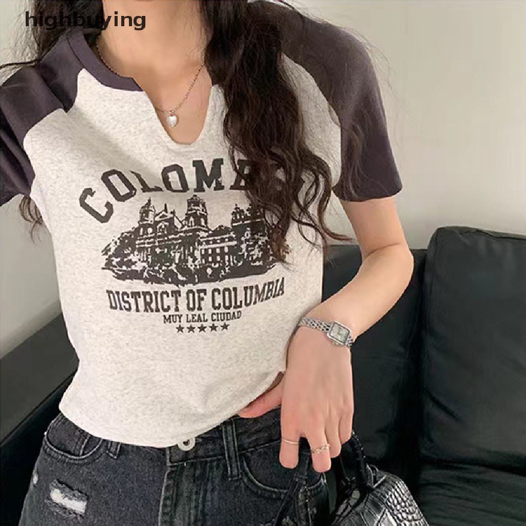 Áo Thun Lửng Ngắn Tay In Họa Tiết Phong Cách Cổ Điển Dành Cho Nữ