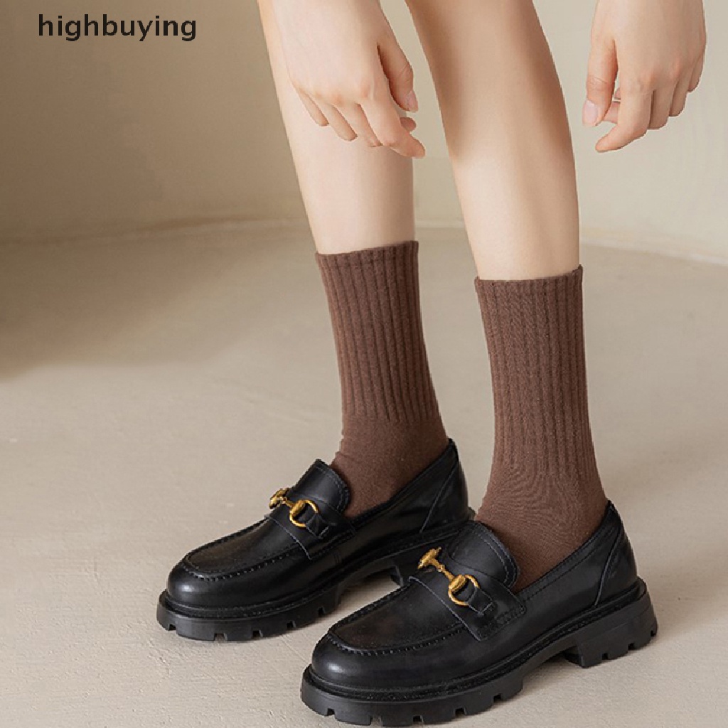 Hbvn Belle Vớ Cotton Cổ Vừa Màu Trắng Đen Thời Trang Thu Đông Phong Cách Nhật Bản Ins Retro Thiết Kế Cà Phê Cho Học Sinh