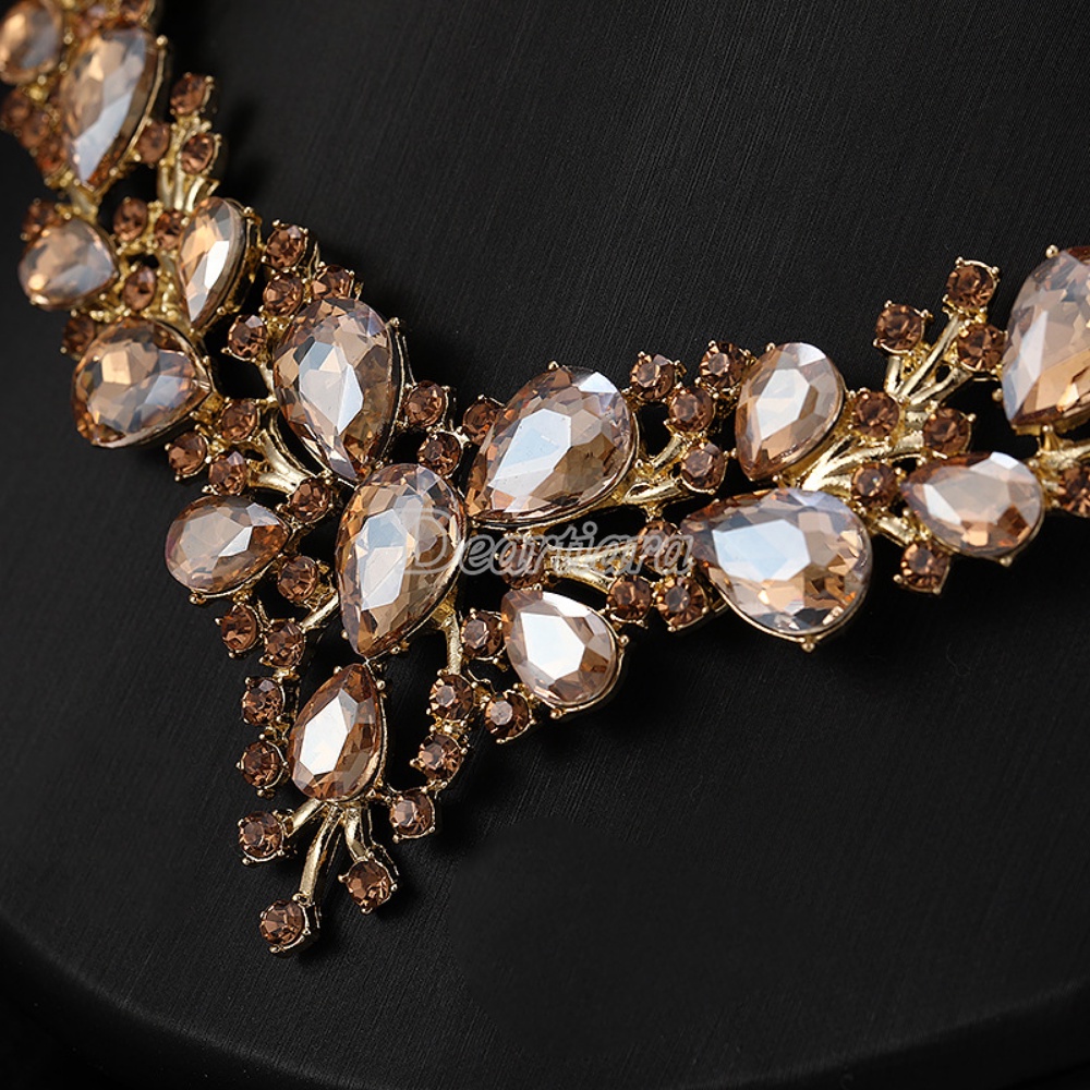 Bộ Vòng cổ + Bông Tai Đính Kim Cương Giả Thời Trang Cho Nữ