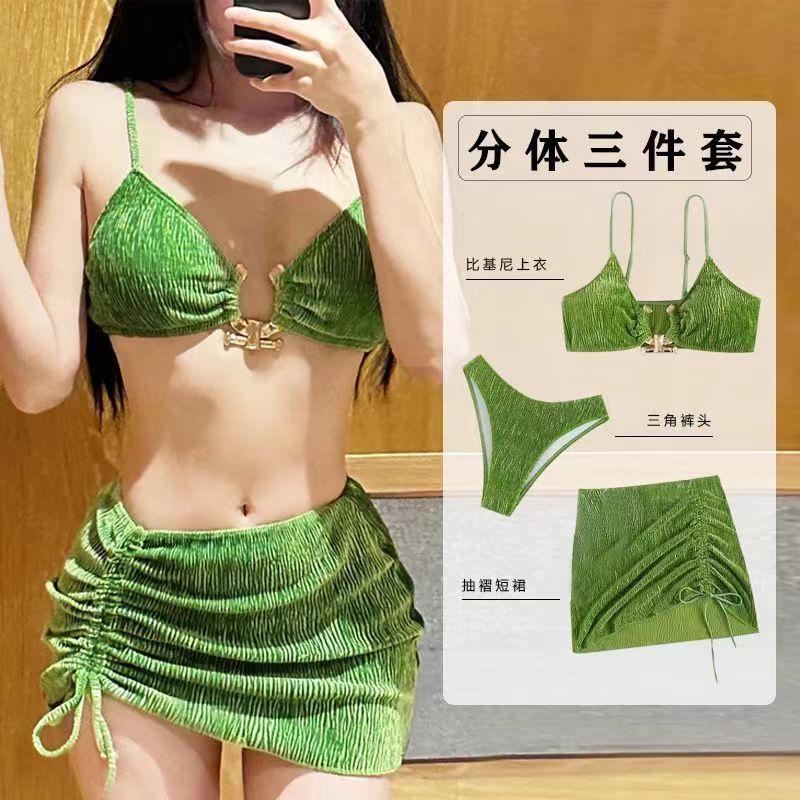 Bãi biển Bikini 3 mảnh Có Viền Kim Loại Sexy cho phụ nữ Đồ bơi nữ Sling