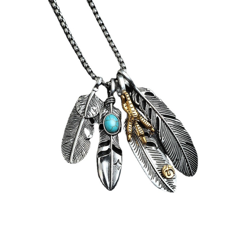 Vòng cổ Thép Titan Mặt Lông Vũ Phong Cách Hip Hop Cá Tính