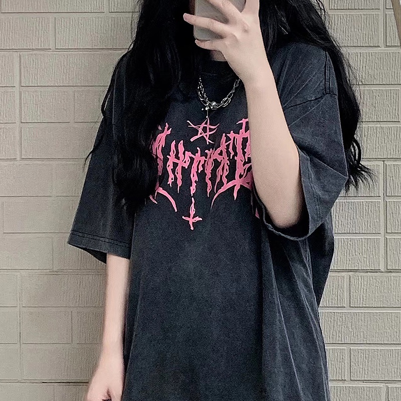 Áo thun NRVP 100% cotton tay ngắn dáng suông in họa tiết hoạt hình phong cách Hàn Quốc cho nữ