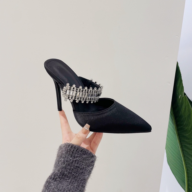 Giày Cao Gót Mũi Nhọn Đính Đá Thời Trang Cho Nữ Size 35-42