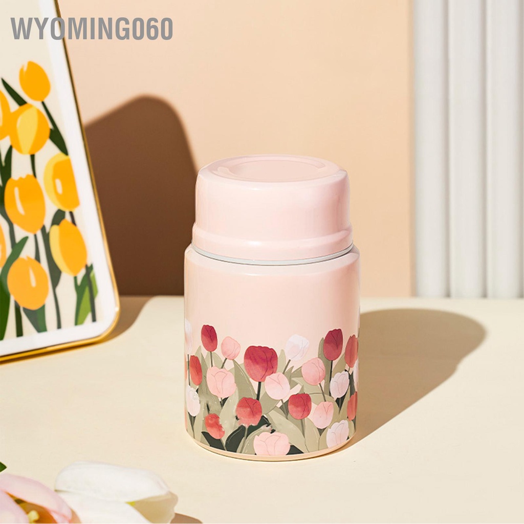 Wyoming060 Bình thực phẩm cách nhiệt Mẫu hoa Dung tích 450ML Hộp đựng đồ ăn trưa di động bằng thép không gỉ cho trường học