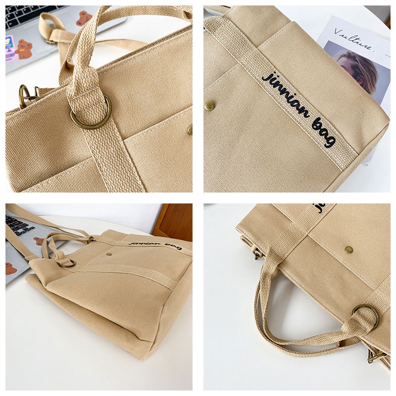 MISCHA Túi Xách canvas Màu Trơn Sức Chứa Lớn Phong Cách Nhật Bản Mới Cho Nữ