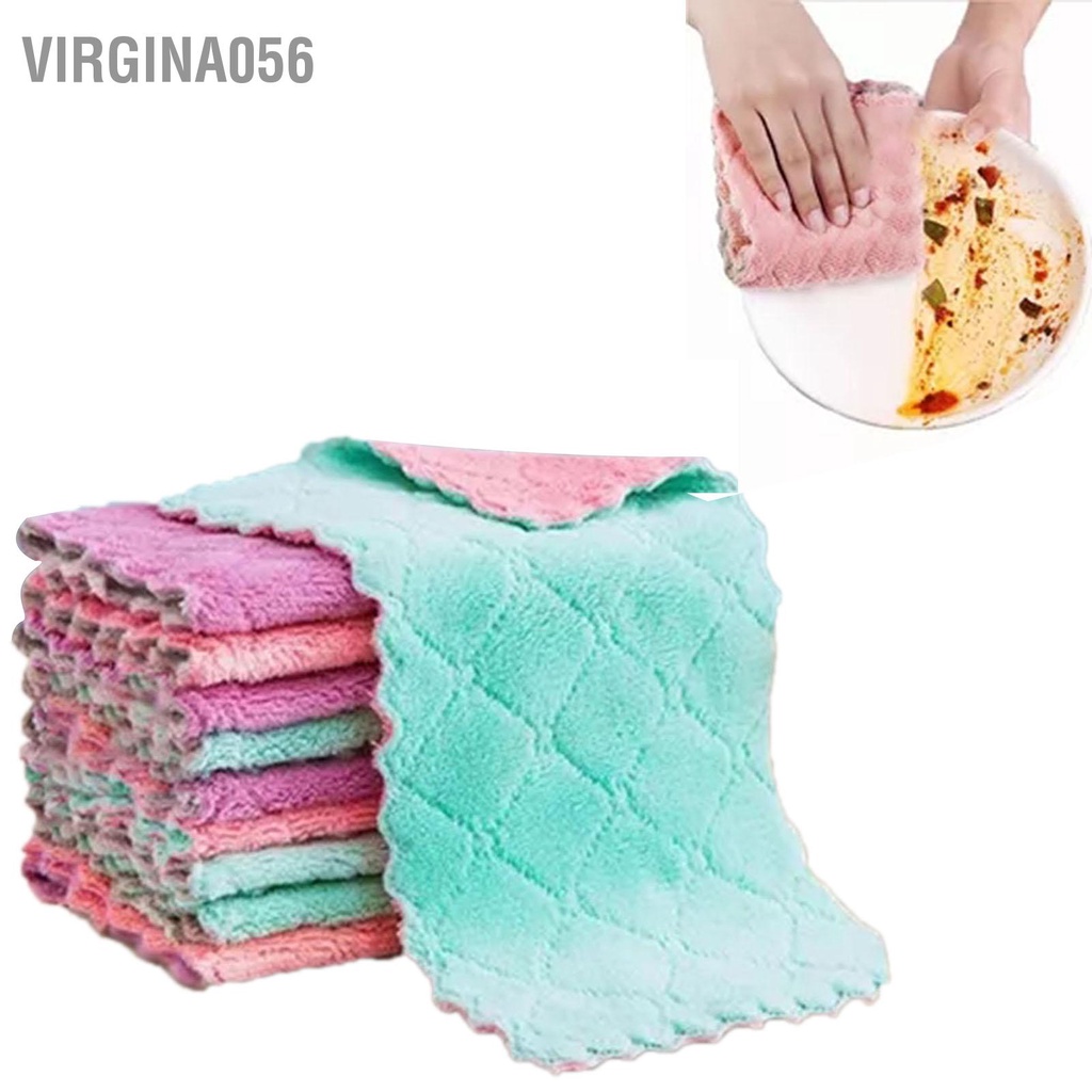 Virgina056 20 Cái Lint miễn phí Nhà bếp làm sạch vải Khăn lau bát đĩa Hai mặt thấm hút nước sợi nhỏ