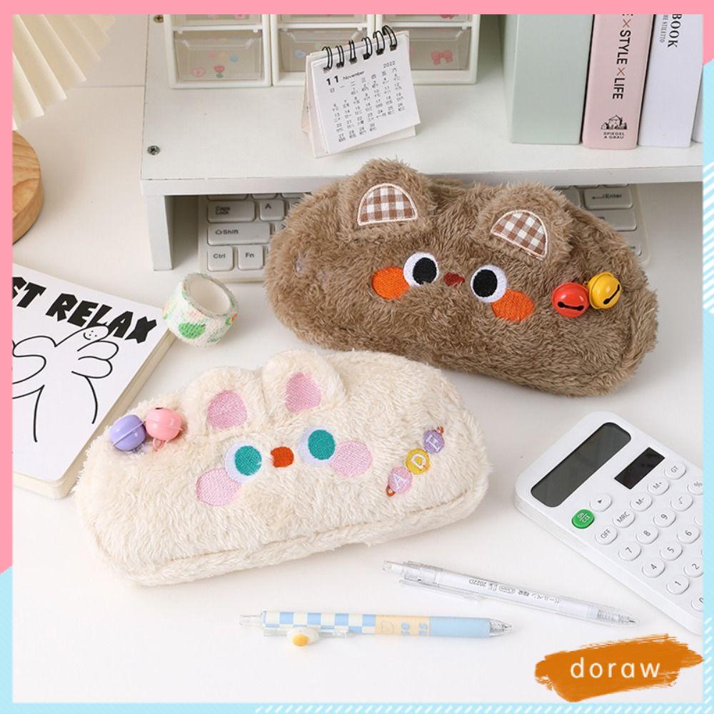 Túi Đựng Bút Phủ Lông Sức Chứa Lớn Có Chuông Kiểu Dáng Đơn Giản Dễ Thương