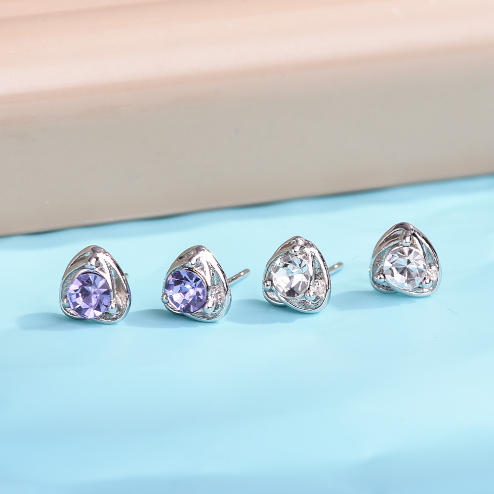 Khuyên Tai Hình Trái Tim Đính Đá Zircon Màu Tím / Trắng Lãng Mạn Chất Lượng Cao Thời Trang Mới Cho Nữ