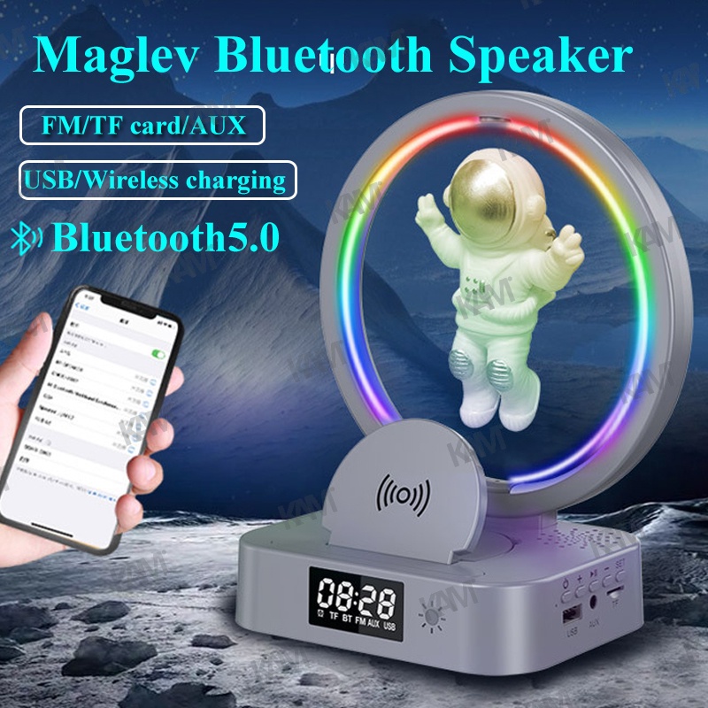Kam 2 trong 1 Phi hành gia từ tính Loa Bluetooth Điện thoại di động Bộ sạc không dây Trang chủ Đài siêu trầm Mini Âm thanh 360 Âm thanh nổi Trang trí phòng ngủ xung quanh TF AUX USB