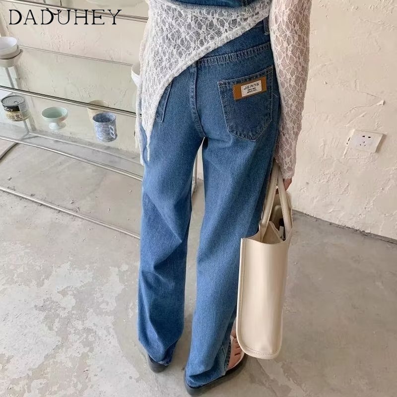 DaDuHey New Korean Version of INS Washed Jeans High Waist Loose Wide Leg Pants WOMEN'S Large Size Trousers