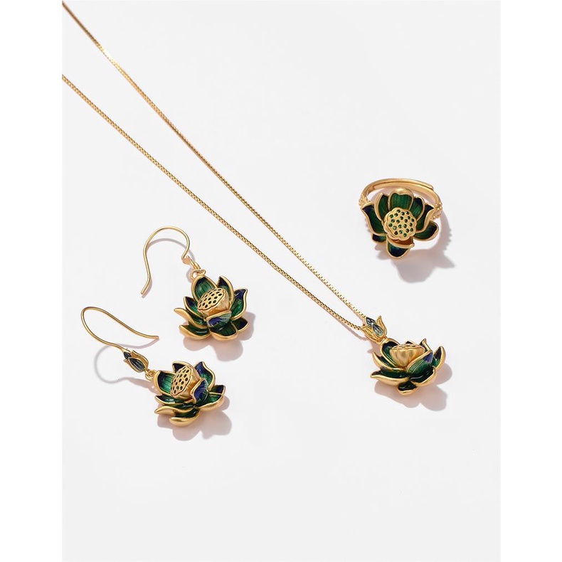 Dây Chuyền Mạ Bạc 925 Mặt Hình Hoa Sen Nhiều Màu Phong Cách Retro