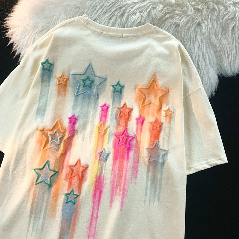 Áo Thun Nữ Ngắn Tay Cổ Tròn In Hình Thời Trang Hàn Quốc