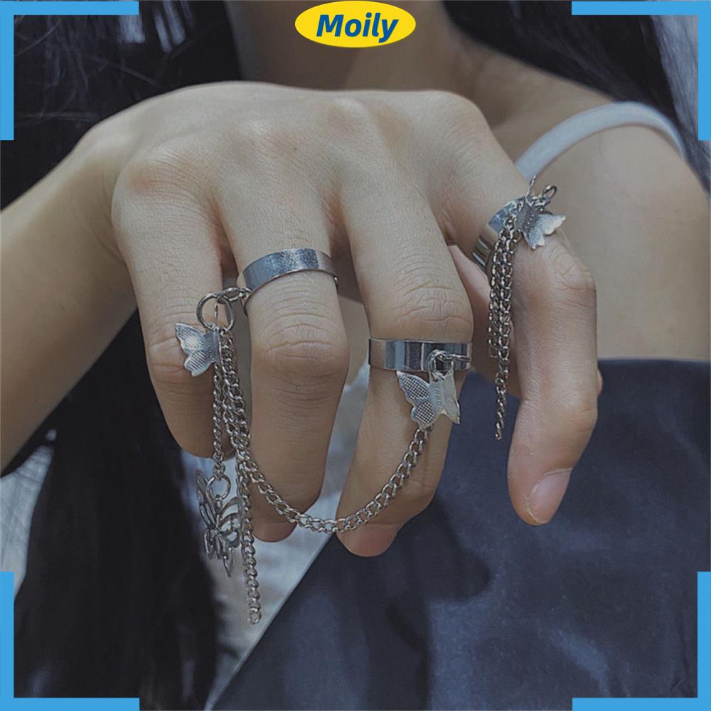 Nhẫn Nhiều Lớp Phối Tua Rua Hình Bướm Phong Cách Harajuku Thời Trang Cho Nam Và Nữ