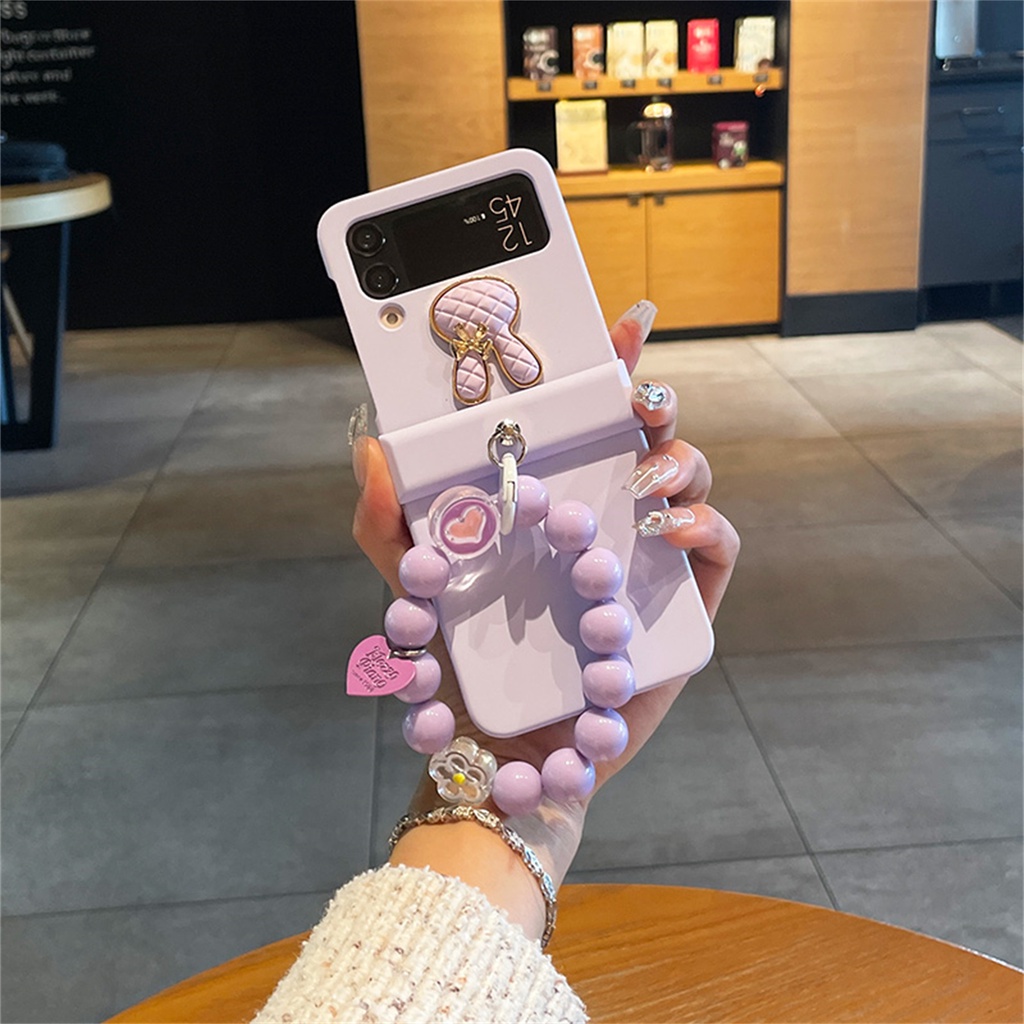 Ốp Điện Thoại Hình Thỏ 3D Màu Trơn Có Vòng Đỡ Cho Samsung Galaxy Z Flip 3 4 5G Z Flip3 Flip4 Zflip3 Zflip4