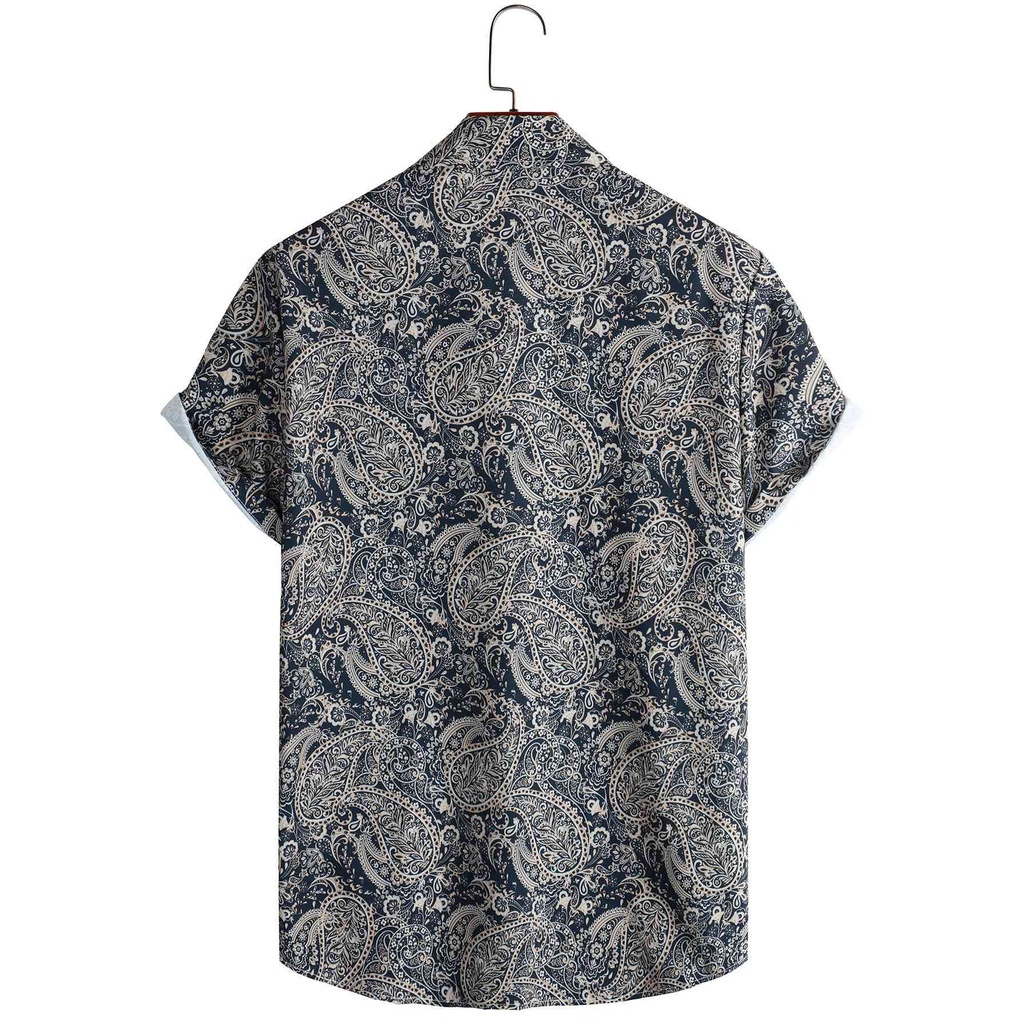 Áo Sơ Mi họa tiết Đen Tay Ngắn Dáng Rộng Cài Khuy In Hoa Kiểu Retro Cá Tính Cho Nam