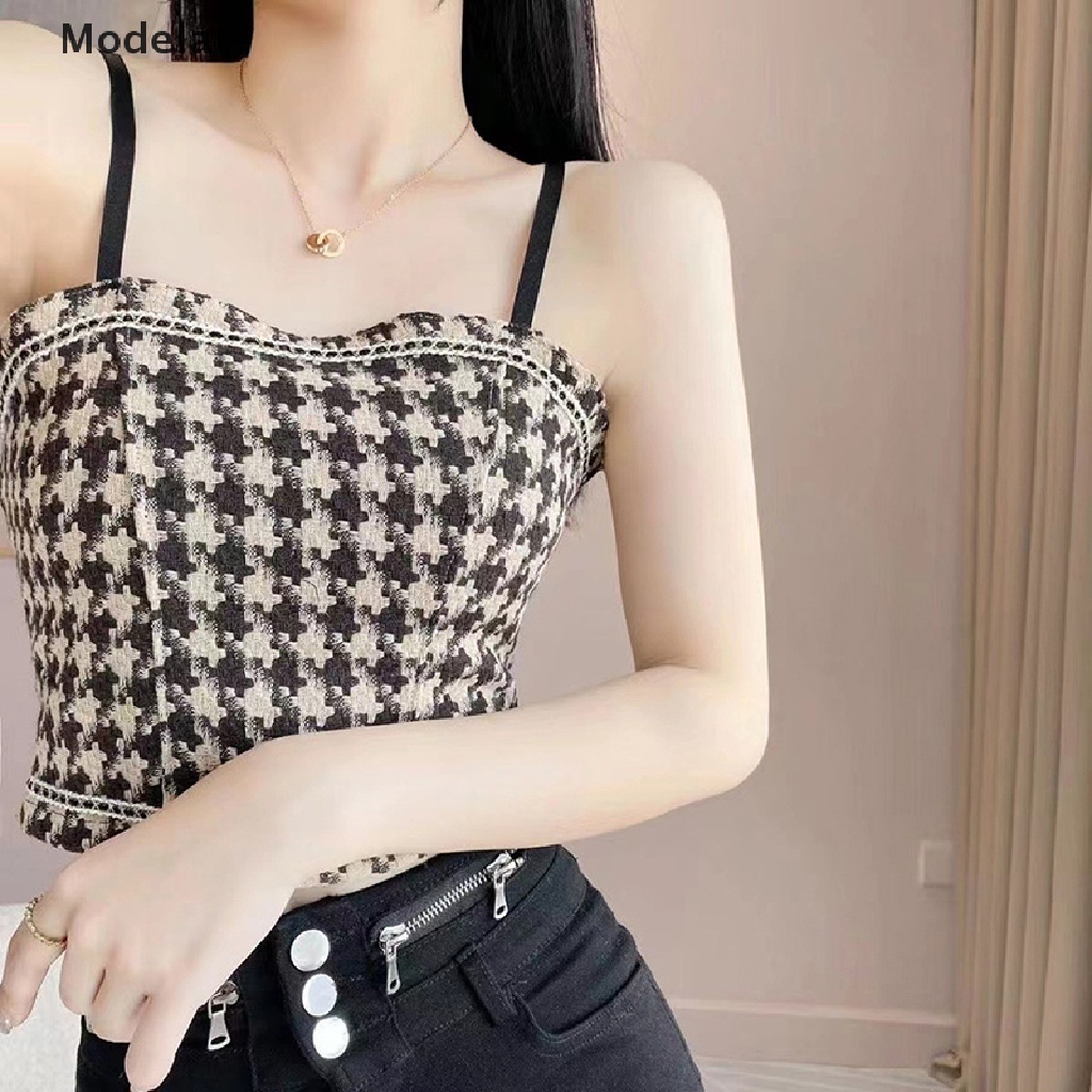 Mfc Áo Hai Dây Kẻ Sọc Ca Rô Dáng Ôm Màu Sáng Kiểu Vintage Dễ Phối Đồ Thời Trang Cho Bạn Gái