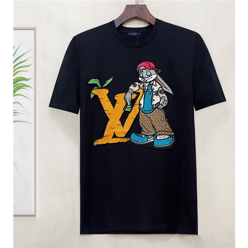 Áo Thun cotton Tay Ngắn Cổ Tròn Thêu Họa Tiết Hoạt Hình Cho Nam Size S-4XL L0uis Vu1tt