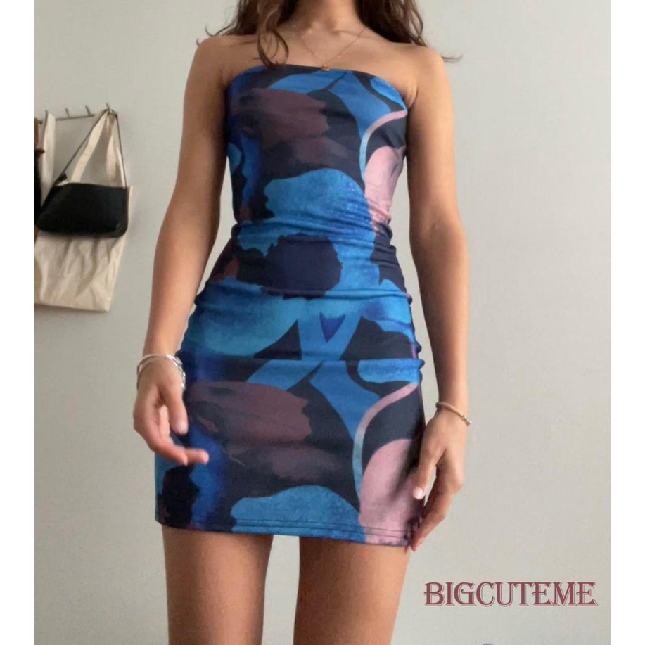 [] - Đầm Ôm Mini Không Tay Không Dây In Họa Tiết Trừu Tượng Thời Trang Dành Cho Nữ