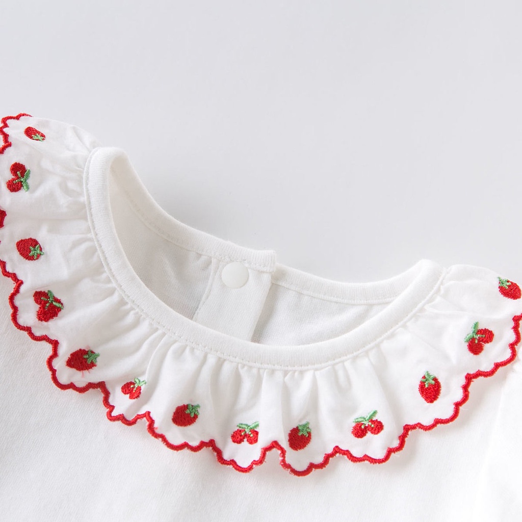 Áo Thun Bé Gái Tay Ngắn In Hình Quả Dâu Dễ Thương Phong Cách Hàn Quốc 2023