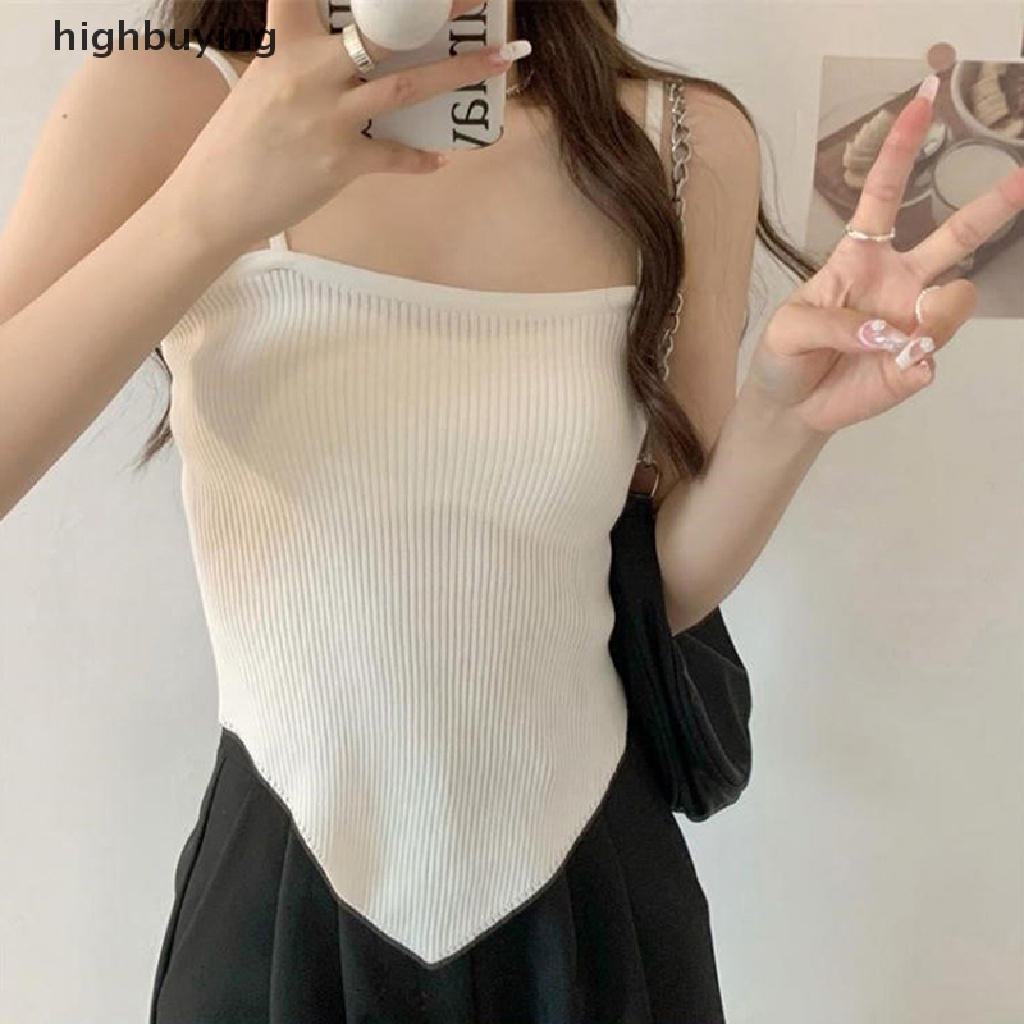 Áo Croptop Dệt Kim Không Tay Màu Sắc Đơn Giản Quyến Rũ Cho Nữ