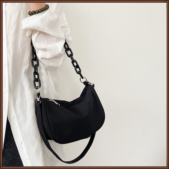 Túi Đeo Vai Bằng Nylon Màu Trơn Có Khóa Kéo Thời Trang Cho Nữ