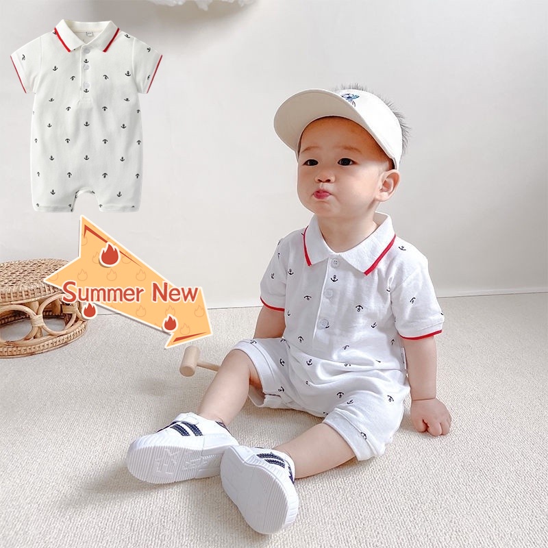 Áo Liền Quần Tay Ngắn Bằng Cotton Thời Trang Mùa Hè Hàn Quốc Dành Cho Bé Trai Sơ Sinh