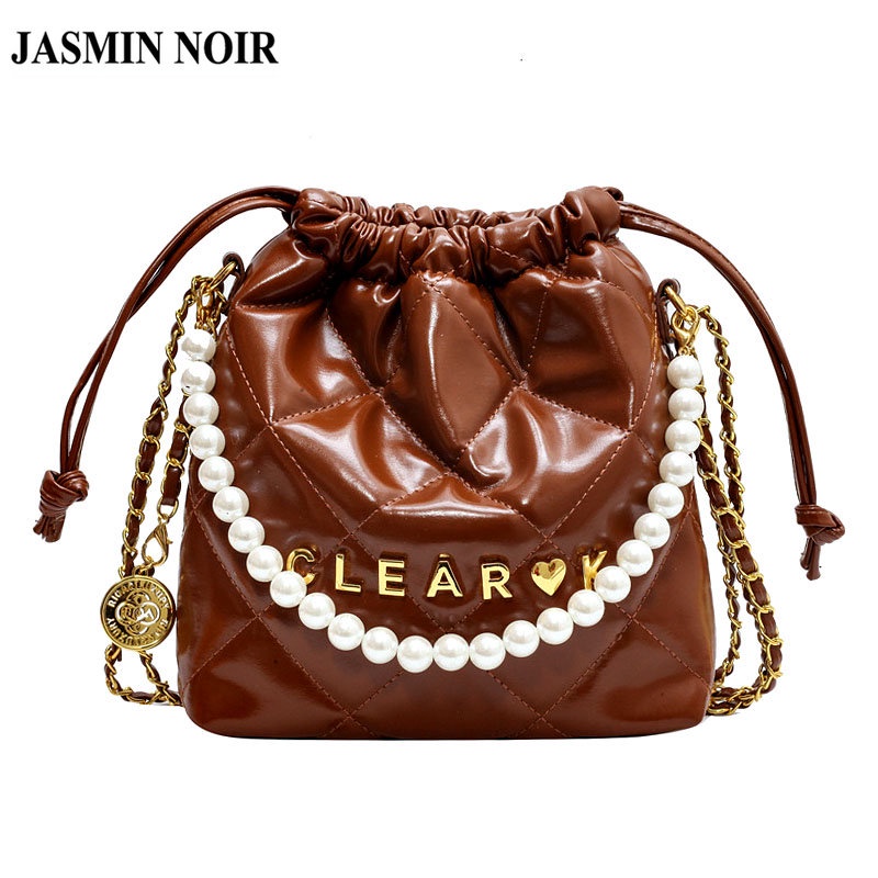 Túi Xách JASMIN NOIR Đeo Chéo Họa Tiết Sọc Caro Đính Ngọc Trai Thời Trang Dành Cho Nữ