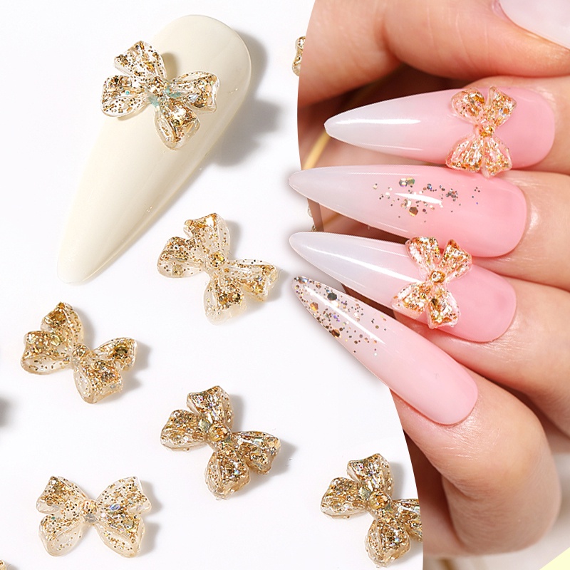 UR SUGAR Hộp Phụ Kiện Trang Trí Móng Tay Hình Nơ 3D Lấp Lánh DIY