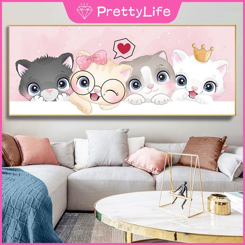 1 Bộ Tranh Đính Đá Tự Làm Kích Thước 30x40cm Hình Mèo Hoạt Hình Trang Trí Nhà Cửa