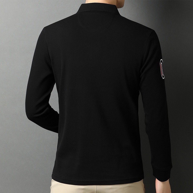 ☞Áo Thun polo 100% cotton Tay Dài Dáng Rộng Thoáng Khí Màu Sắc Đơn Giản Có Khóa Kéo Phong Cách Doanh Nhân Cho Nam