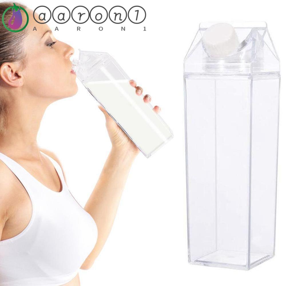 Bình nước nhựa hình vuông 500ml/1000ml AARON1 dễ thương có thể tái sử dụng kèm ống hút