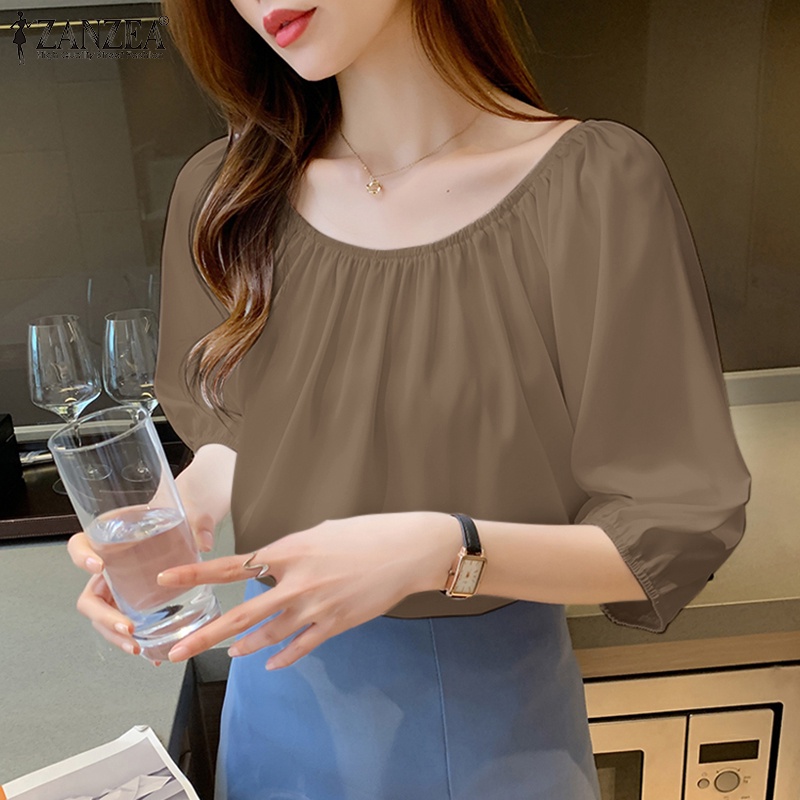 Áo sơ mi ZANZEA dài tay trễ vai thời trang Hàn Quốc cho nữ