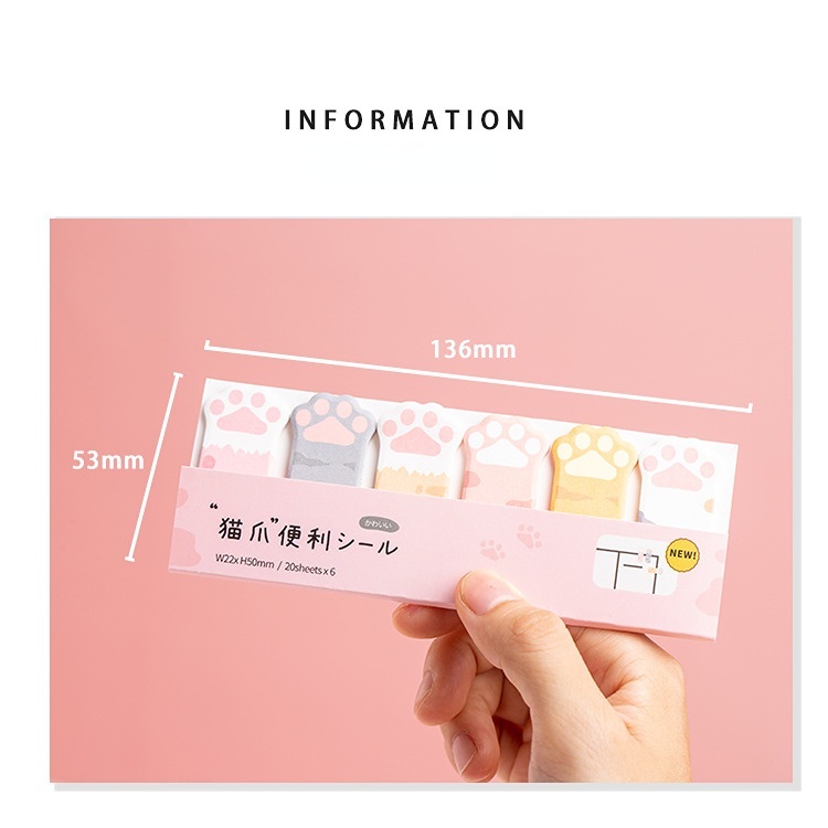 Set 120 Tấm Hình Dấu Chân Mèo Dễ Thương Ghi Chú Đánh Dấu Trang Sách Tiện Dụng