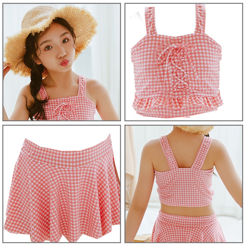 Bộ Đồ Bơi Hai Mảnh Họa Tiết Caro Thời Trang Cho Bé Gái