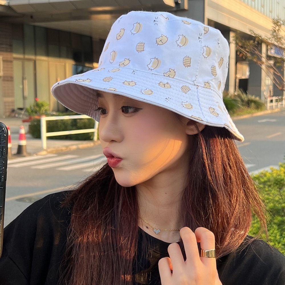 Nón Tai Bèo Hai Mặt In Họa Tiết Hoạt Hình Mèo Dễ Thương Thời Trang Đi Biển Cho Nam Và Nữ