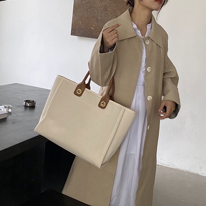 Túi Tote Đeo Vai Bằng Vải Bạt Sức Chứa Lớn Phong Cách Pháp Mới Cho Nữ