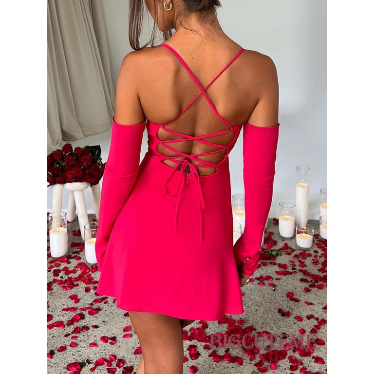 [] - Đầm Hai Dây Mini Cổ Khoét Sâu Mùa Hè Có Tay Áo Dành Cho Nữ