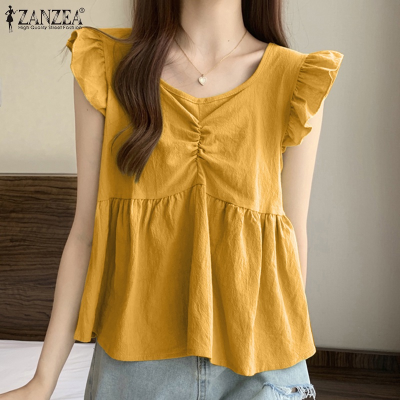 Zanzea Áo Lửng Không Tay Cổ Chữ U Xếp Ly Thời Trang Nữ Tính