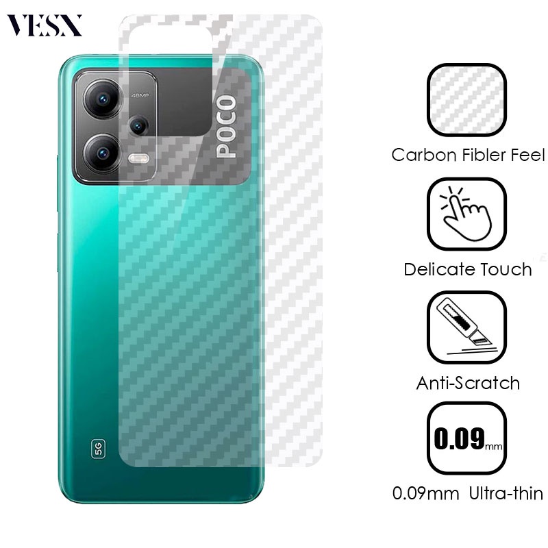 Miếng dán mặt lưng cacbon chống vân tay Cho Xiomi Xiaomi POCO C65 F5 X5 X4 X3 NFC F4 F3 GT F2 M5 M4 M3 Pro C40 C50 C55 5G 4G 2023