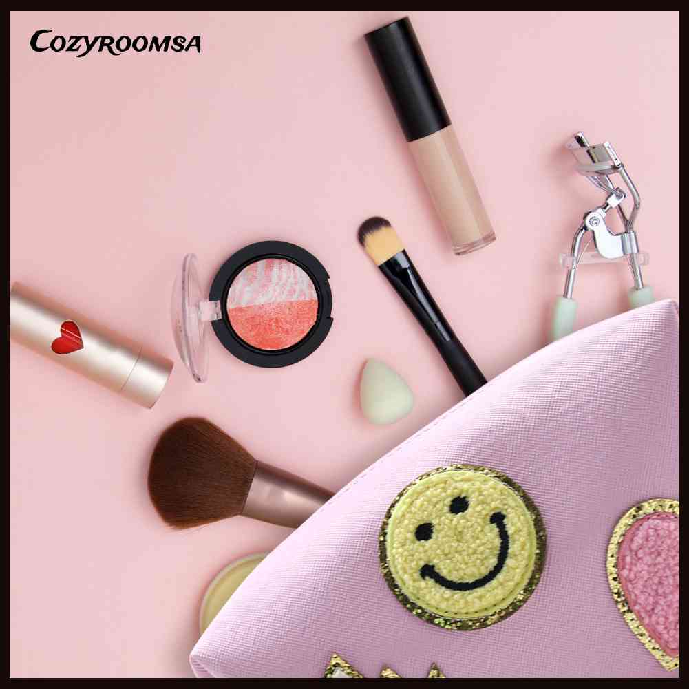 Túi Đựng Mỹ Phẩm Da PU Chống Thấm Nước Họa Tiết Mặt Cười Dễ Thương