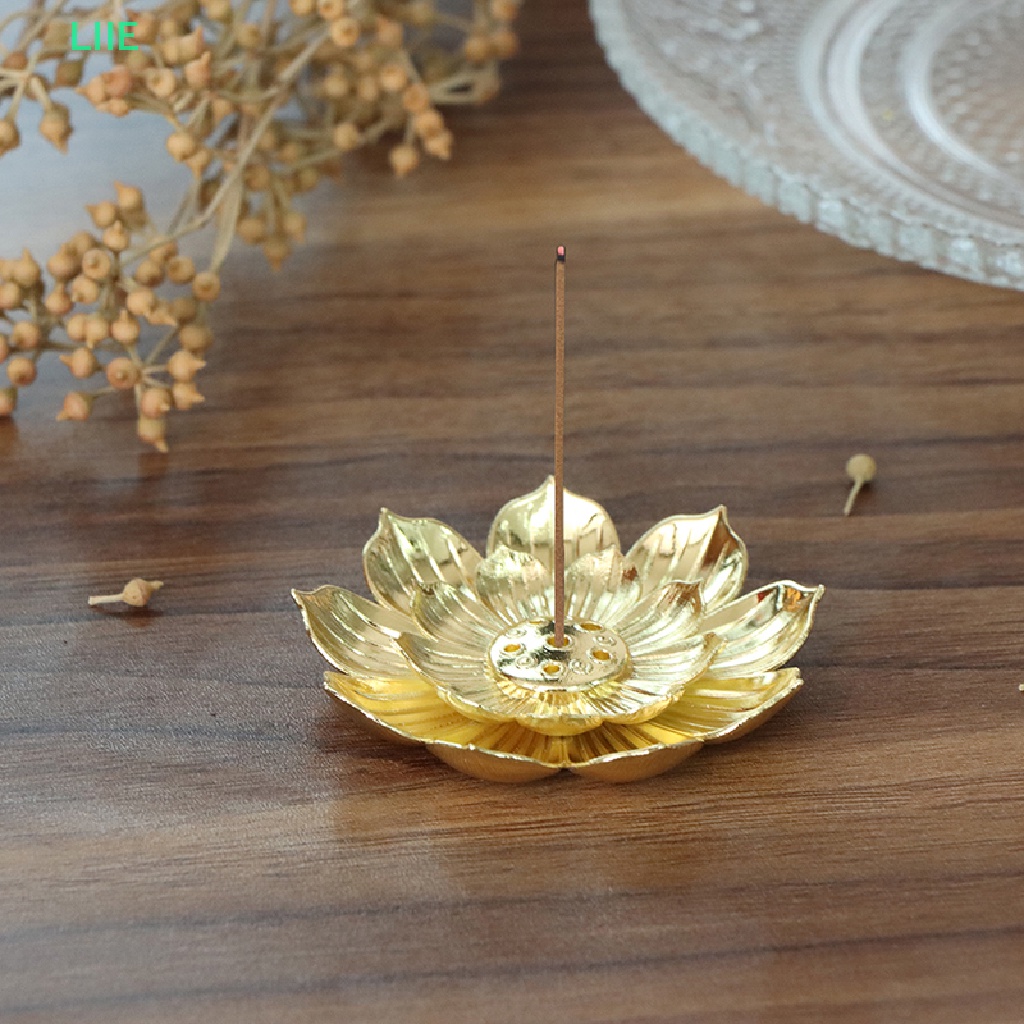 Li Đế Đốt Trầm Hương Hình Hoa Sen Phật Giáo Màu Vàng