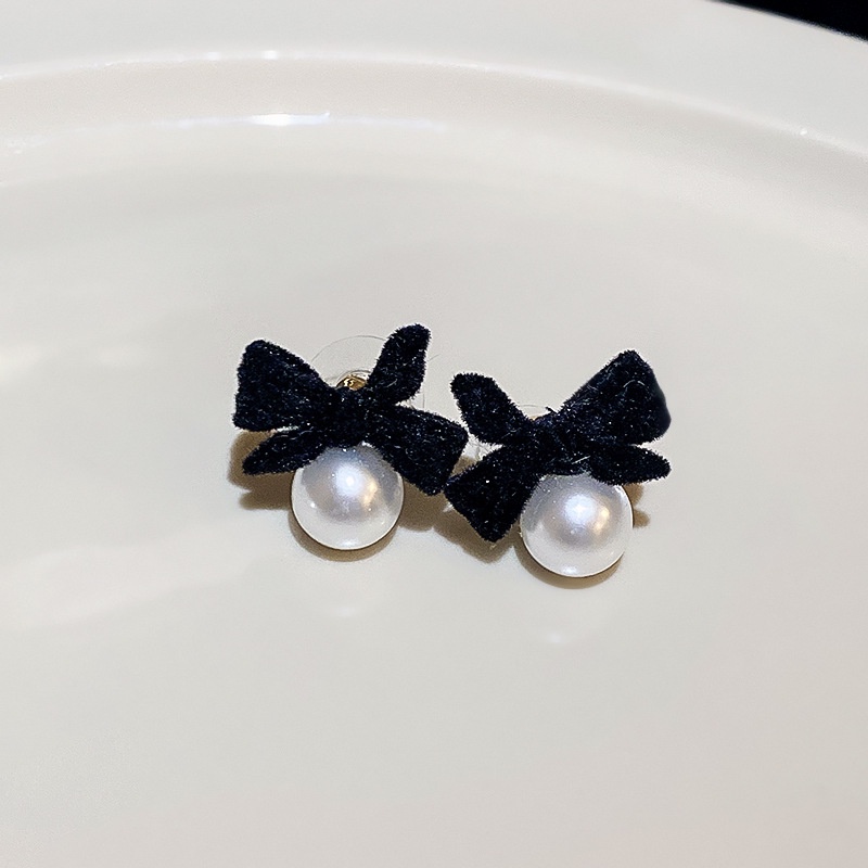 Bông Tai Bạc Hình Nơ Đính Ngọc Trai Đơn Giản Sang Trọng Cho Nữ